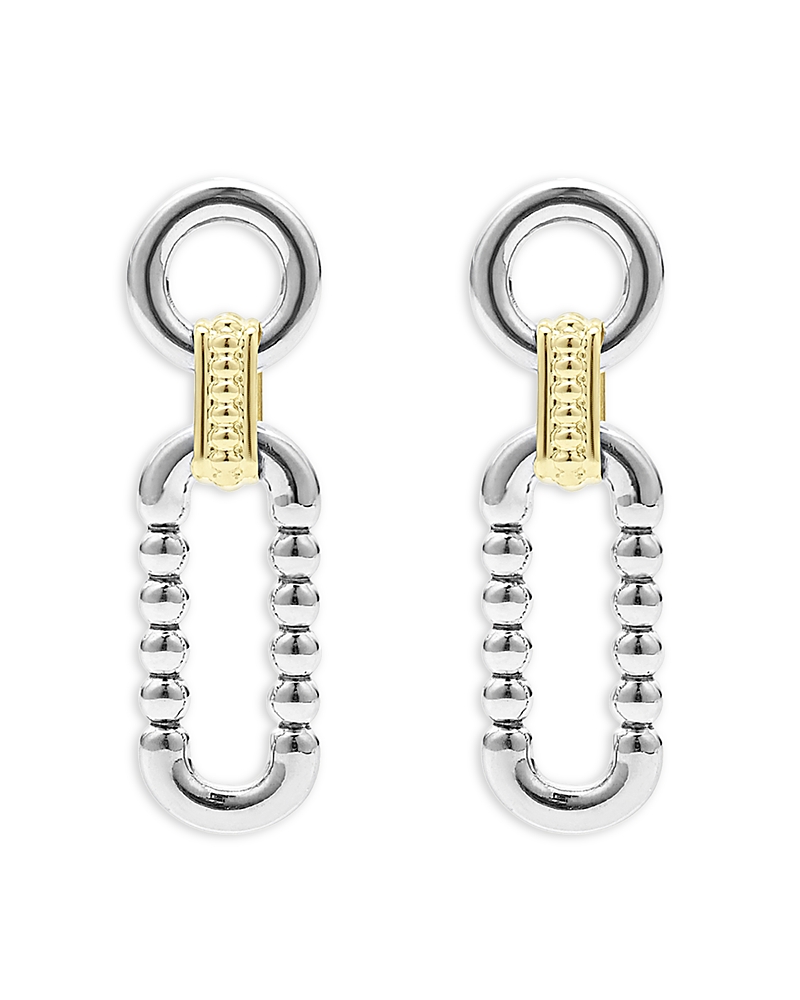 Lagos Sterling Silver And 18k Signature Caviar Circle And Oval Drop Earrings In Silver/gold