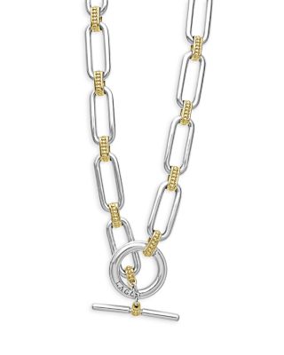 18K Yellow & Sterling Silver Signature Caviar Oval Link & Bead Statement Necklace, 18"