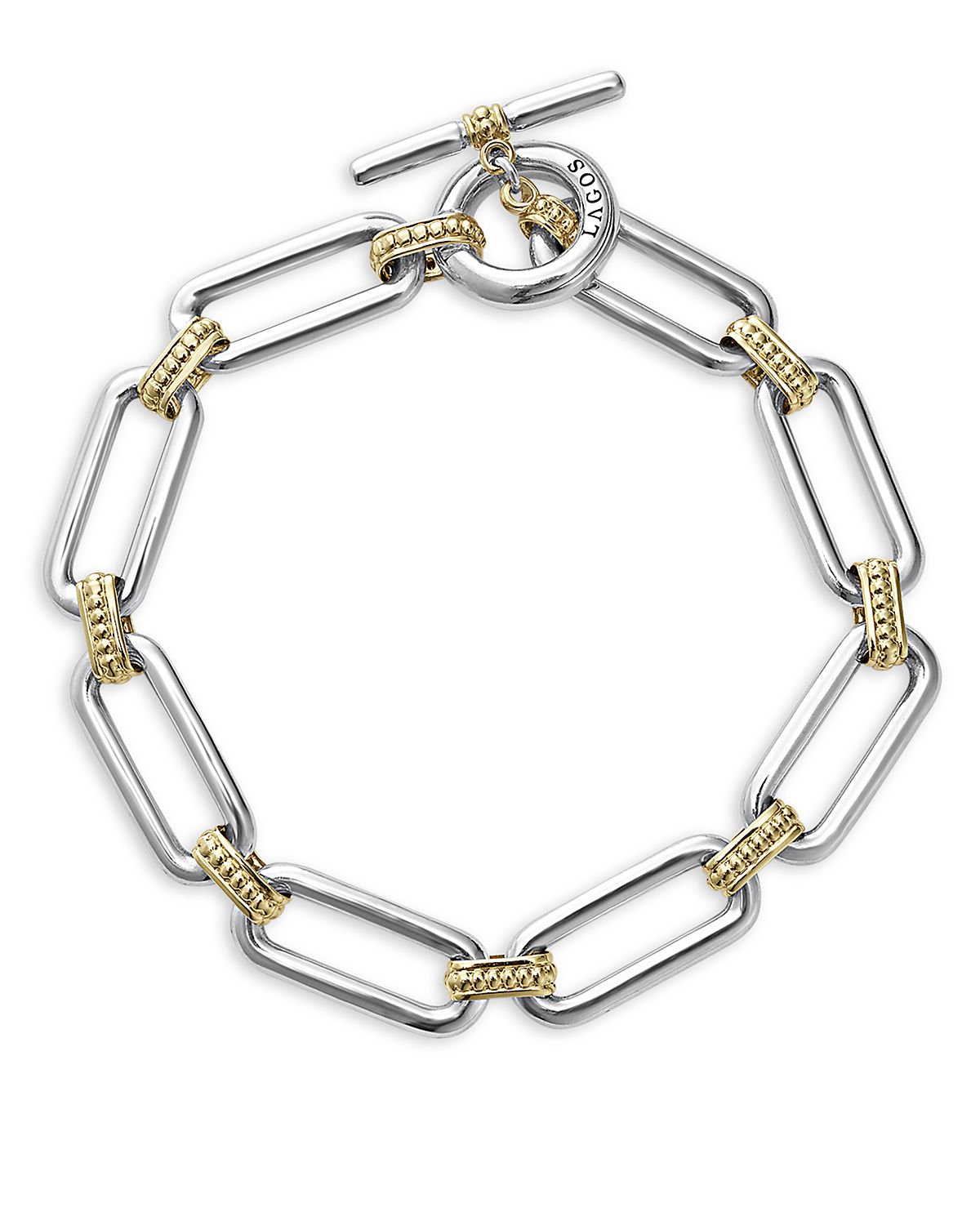 Lagos 18K Yellow & Sterling Silver Signature Caviar Large Link Toggle Bracelet