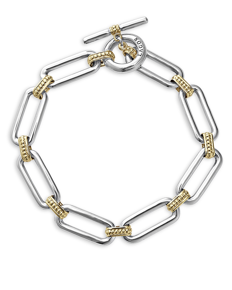 Lagos 18k Yellow & Sterling Silver Signature Caviar Large Link Toggle Bracelet In Silver/gold