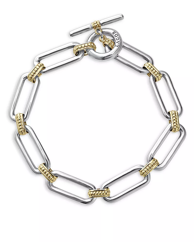 Lagos 18K Yellow & Sterling Silver Signature Caviar Large Link Toggle Bracelet