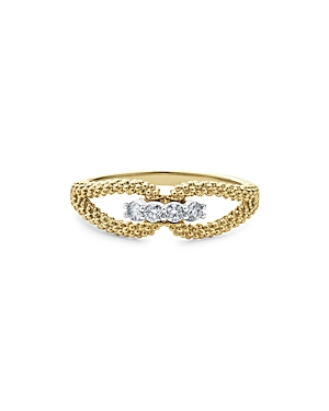 Lagos 18K White & Yellow Gold Signature Caviar Diamond Open Loop Ring
