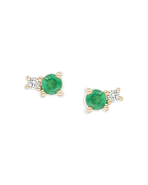 Adina Reyter 14K Yellow Gold Emerald + Diamond Stud Earrings