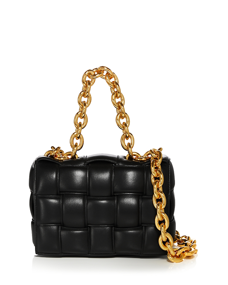 Bottega Veneta Cassette Chain-embellished Padded Intrecciato Leather Shoulder Bag In Black/gold