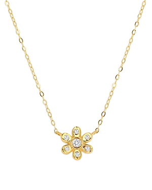 14K Yellow Gold Diamond Flower Pendant Necklace, 16-20