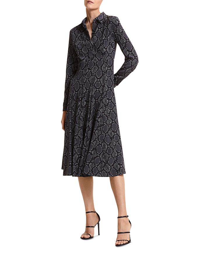 Michael Kors Collection Python Print Silk Long Sleeve Shirt Dress