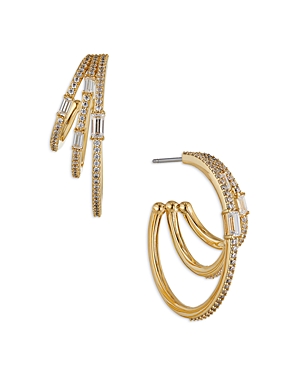 Nadri Key Item Pave & Baguette Cubic Zirconia Triple Row Hoop Earrings In Gold