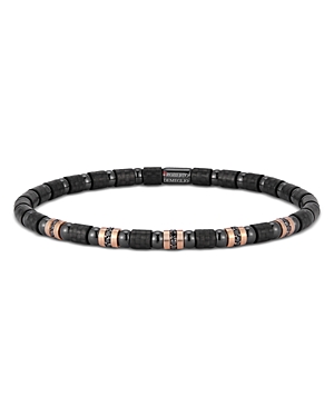 Men's Black Diamond Stretch Bracelet in 18K Rose Gold & Black Ceramic Carbon