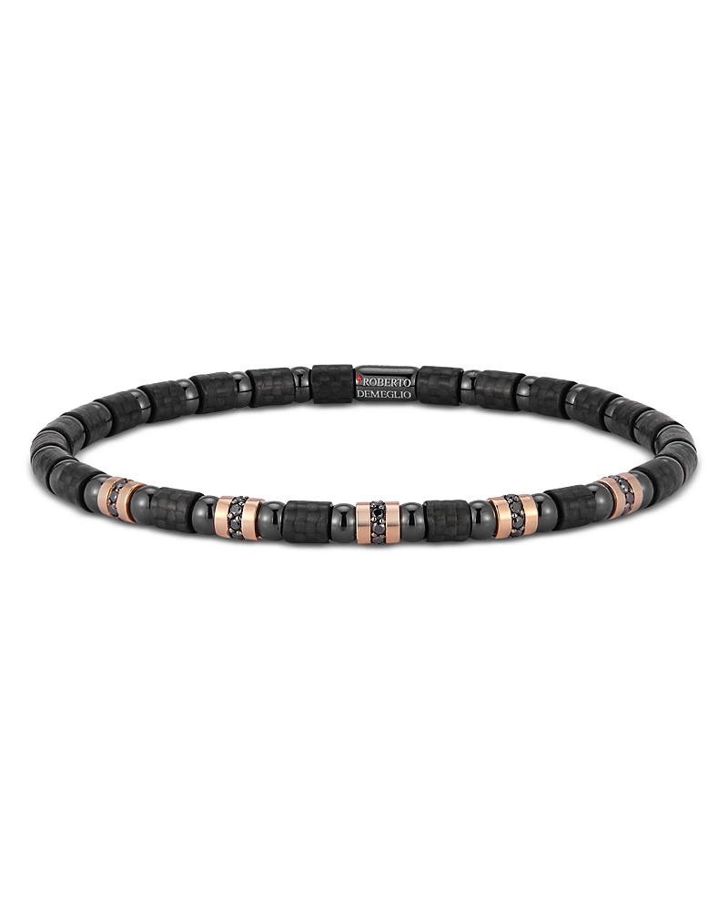 Roberto Demeglio Men's Black Diamond Stretch Bracelet In 18k Rose Gold & Black Ceramic Carbon In Black