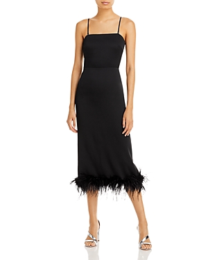 Lucy Paris Mareena Feather Column Midi Dress In Black