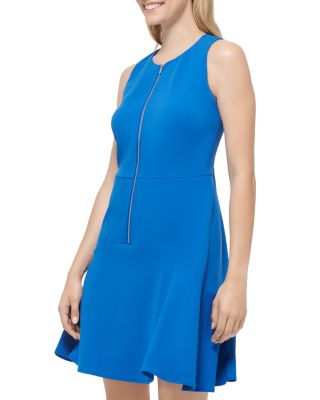 Karl Lagerfeld Women's Zip-front Scuba-crepe A-line Dress In Blue Lolite |  ModeSens