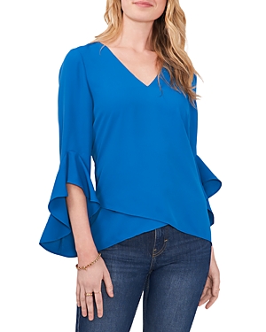 Vince Camuto Flutter Sleeve Crossover Top In Lake Breeze