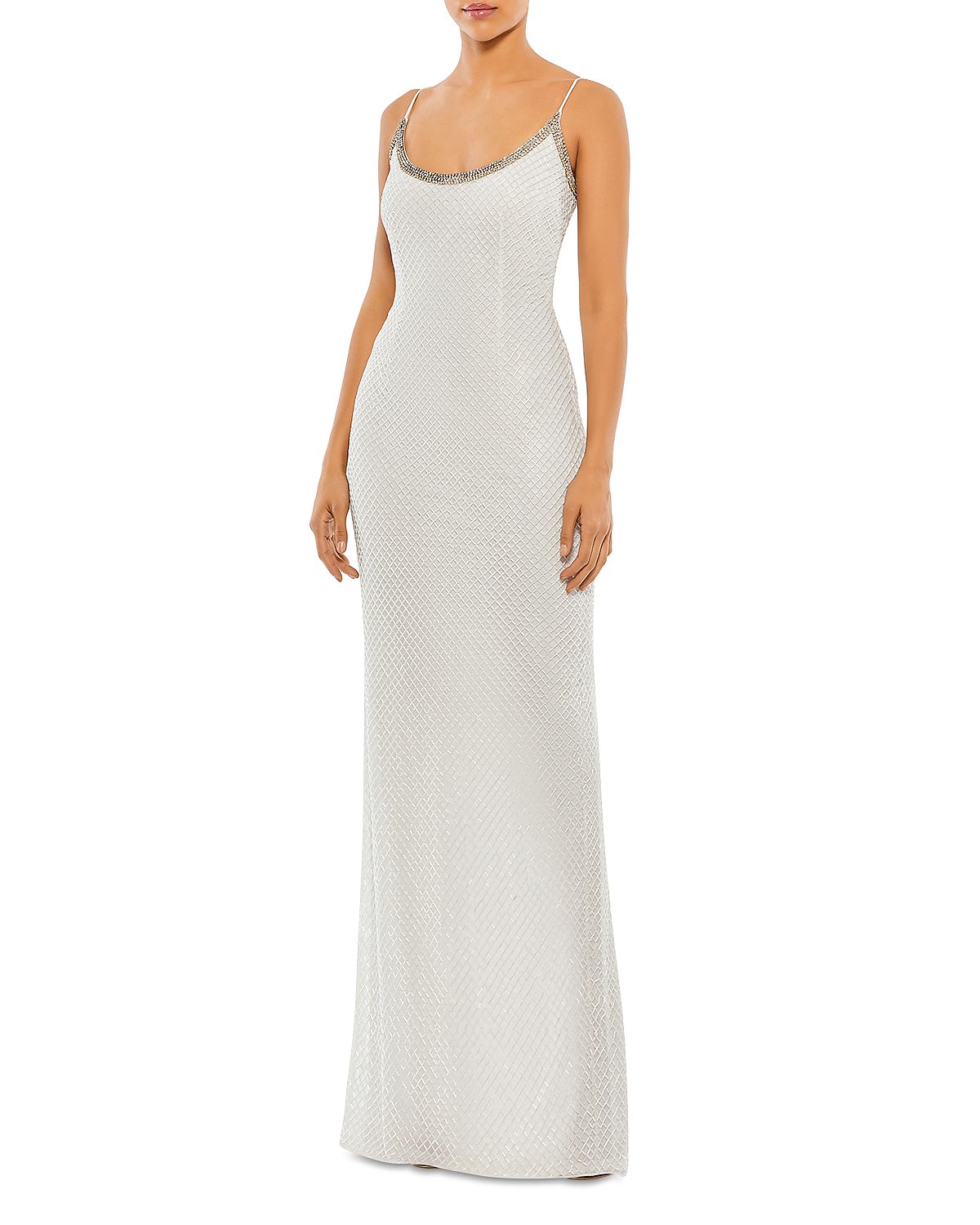 Mac Duggal Beaded Spaghetti Strap Column Gown