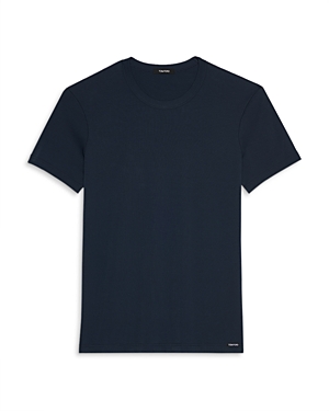 Shop Tom Ford Cotton Blend Crewneck Tee In Navy