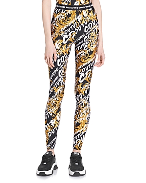 Versace Jeans Couture Logo-print Baroque-pattern Leggings In 899 + 948