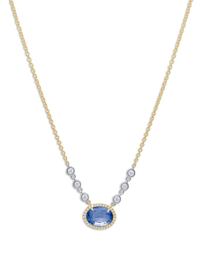 Meira T 14K White Yellow Gold Blue Sapphire Diamond Halo