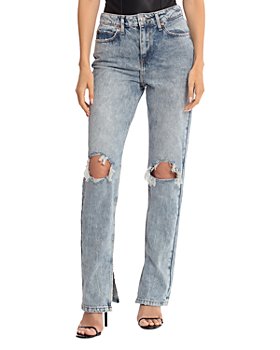 Avec Les Filles - Cool Girl Distressed High Rise Straight Leg Jeans in Workshop Blue