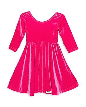 Shop Worthy Threads Girls' Stretch Velvet Twirly Dress - Little Kid, Big Kid In Hot Pink