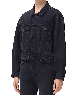 Agolde Charli Classic Denim Trucket Jacket In Jagged Damage Black