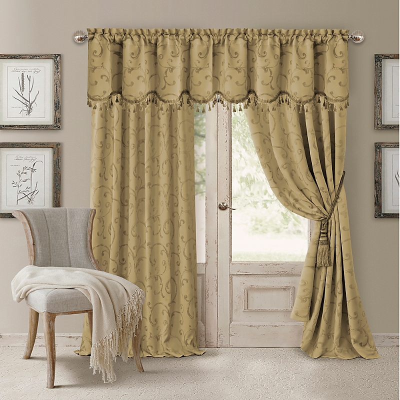 Shop Elrene Home Fashions Mia Jacquard Scroll Blackout Window Curtain Panel, 52 X 95 In Gold