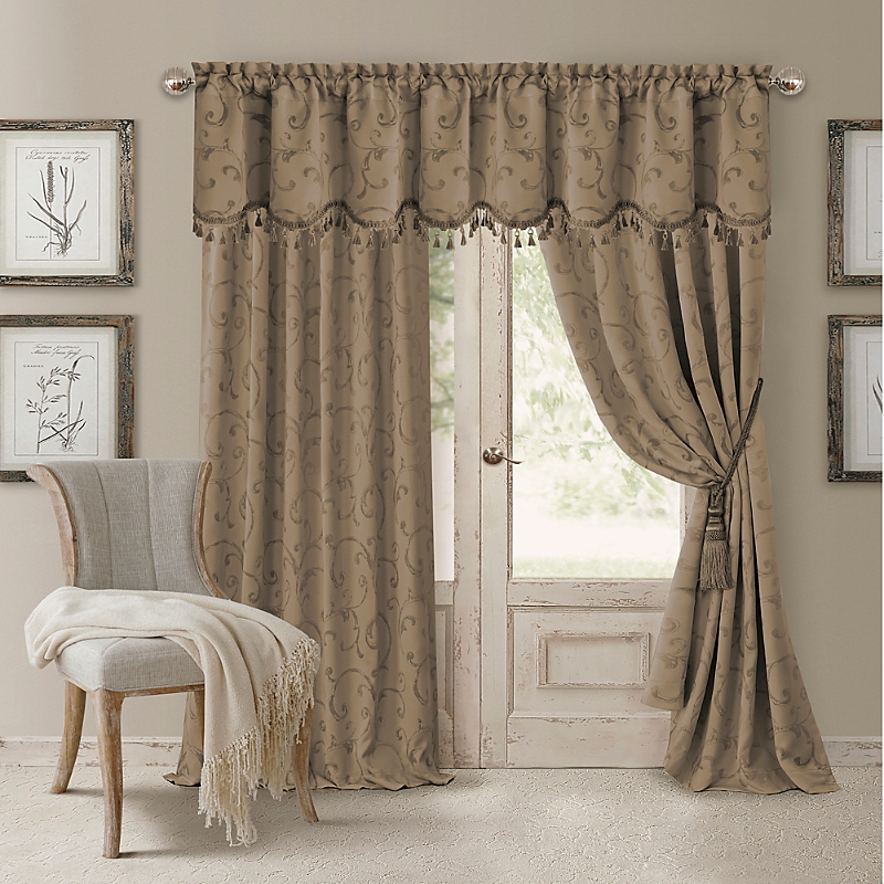 Elrene Home Fashions Mia Jacquard Scroll Blackout Window Curtain Panel, 52 X 95 In Natural