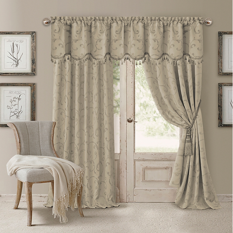 Shop Elrene Home Fashions Mia Jacquard Scroll Blackout Window Curtain Panel, 52 X 95 In Taupe