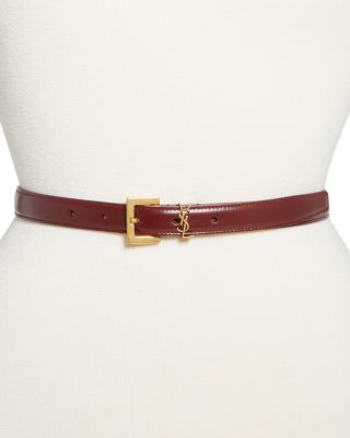 Cassandre Slim Leather Belt in White - Saint Laurent