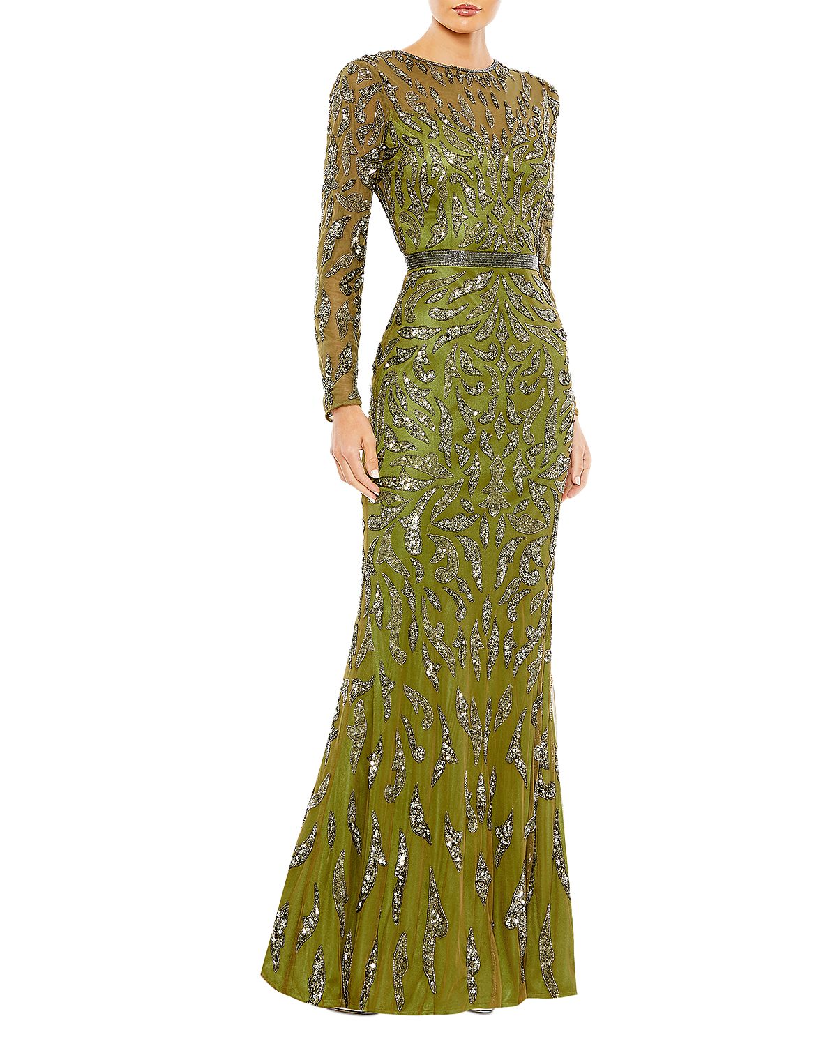 Mac Duggal Beaded Long Sleeve Evening Gown