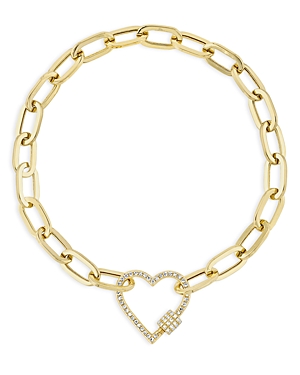 Moon & Meadow 14K Yellow Gold Diamond Pave Heart Link Bracelet - 100% Exclusive