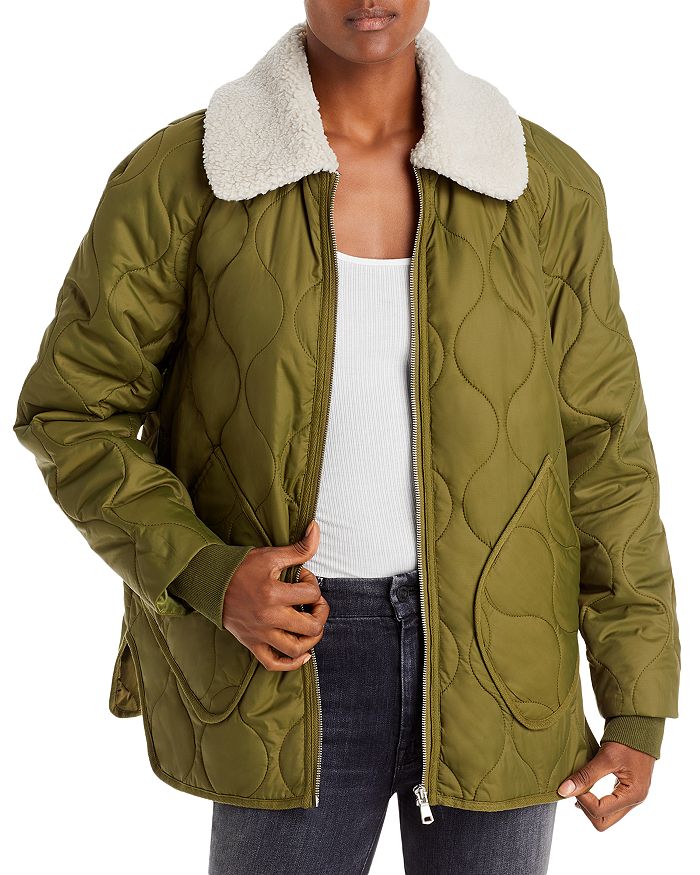 Quilted jacket store with fur collar