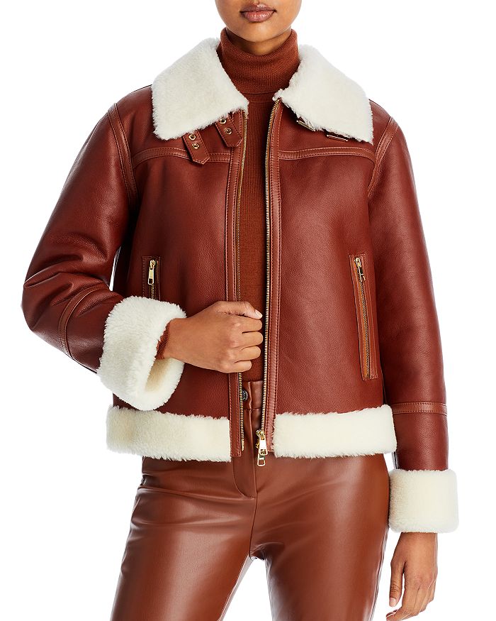 BOSS Shearling Trim Leather Jacket Bloomingdale s