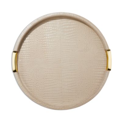 AERIN - Carina Croc Leather Small Round Tray, Fawn