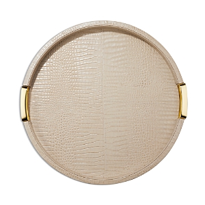 Aerin Carina Croc Leather Small Round Tray, Fawn