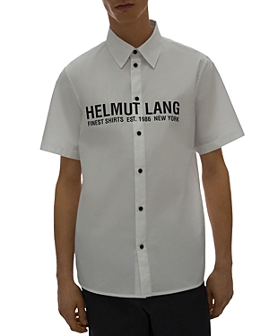 Helmut Lang Logo Short Sleeve Button Down Shirt In White