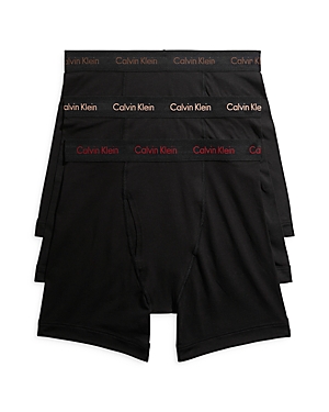 Calvin Klein Cotton Stretch Moisture Wicking Boxer Briefs, Pack Of 3 In Black Olive Logo/black Gentle Logo/black Red Carpet Logo