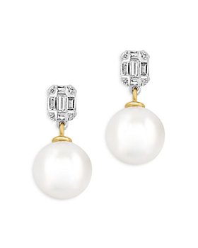 Bloomingdale's - Cultured Freshwater Pearl & Diamond Drop Earrings in 14K Yellow & White Gold - 100% Exclusive