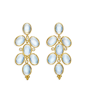 Shop Temple St Clair 18k Yellow Gold Classic Blue Moonstone & Diamond Chandelier Drop Earrings In Blue/gold
