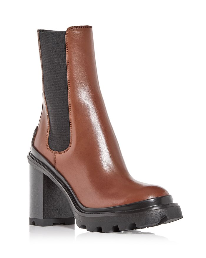 TODS Womens Black Comfort Round Toe Block Heel Leather Riding Boot