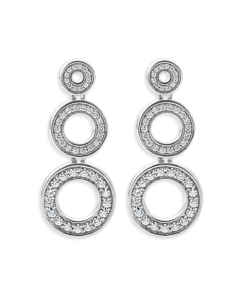 Lagos Sterling Silver Caviar Spark Diamond Triple Circle Drop Earrings In Silver