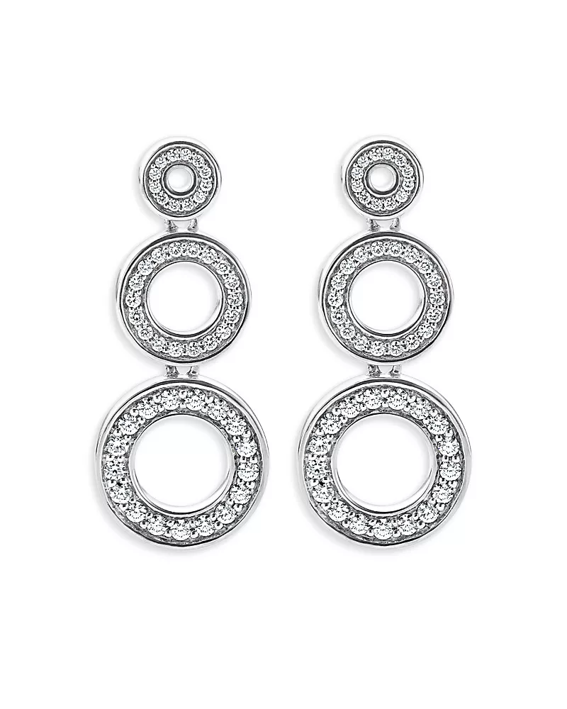 Lagos Sterling Silver Caviar Spark Diamond Triple Circle Drop Earrings