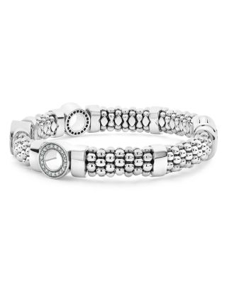 Sterling Silver Caviar Spark Diamond Three Circle Caviar Bead Link Bracelet