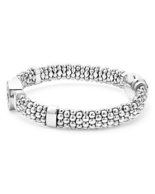 Sterling Silver Caviar Spark Diamond Circle Bead Link Bracelet