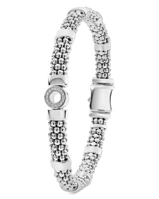 Sterling Silver Caviar Spark Diamond Circle Bead Link Bracelet