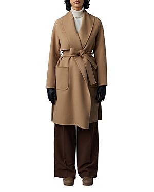 Shop Mackage Thalia Wool Wrap Coat In Tan