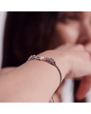 Silver Legends Naga Blue Sapphire & Cultured Pearl Double Dragon Head Pull Through Bracelet