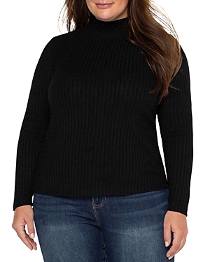 Liverpool Los Angeles Plus Ribbed Mock Neck Sweater In Black