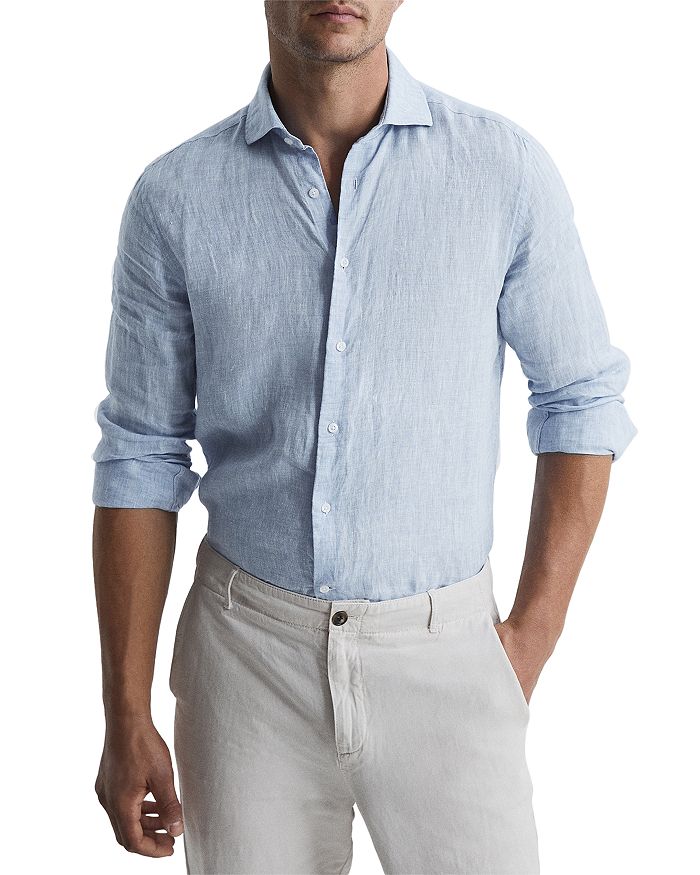 REISS Ruban Linen Solid Regular Fit Button Down Shirt | Bloomingdale's