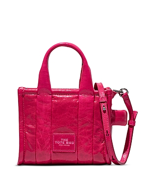 Marc Jacobs The Micro Patent Leather Tote Bag In Magenta/nickel