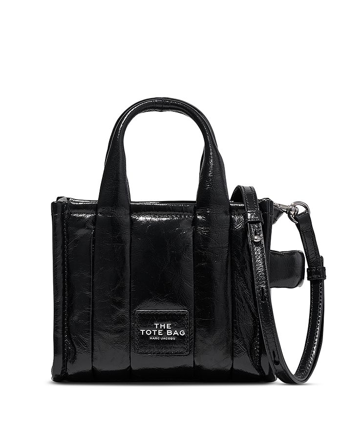Marc Jacobs The Micro Shiny Crinkle Leather Tote Bag Black