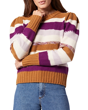 Joie Ronsard Striped Puffed Shoulder Wool Sweater In Brown Sugar